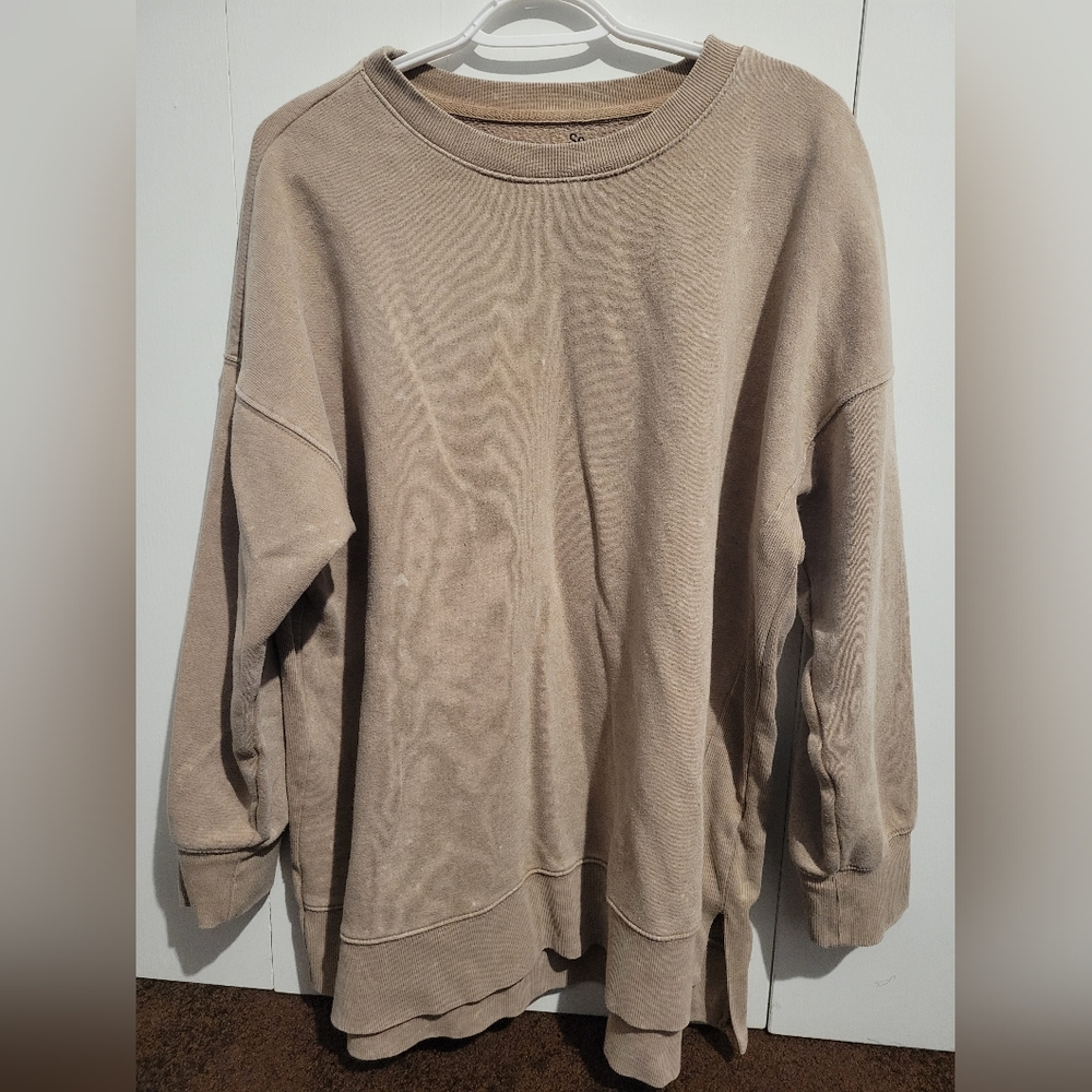 So. Crewneck long sleeve relaxed fit distressed wash sweater